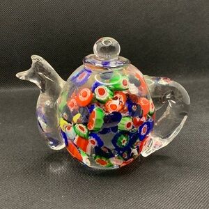 Murano Millefiori Teapot Colorful Glass Vintage Paperweight. Art glass. Handmade